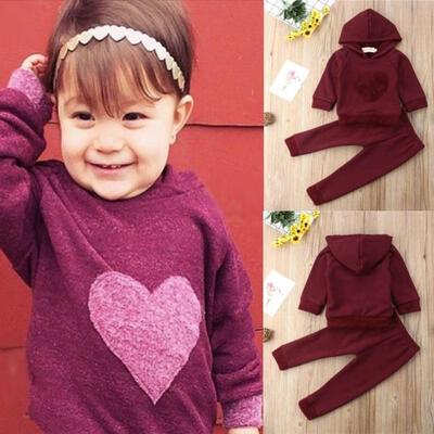 

Newborn Baby Boy Girl Clothes red heart Hooded Tops Pants Outfits Sets Tracksuit