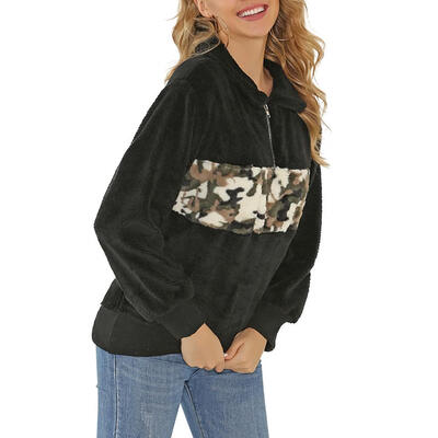 

Women Sweatshirt Long Sleeve Camouflage Zipper Lapel Fleece Fashion Tops