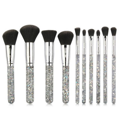 

Makeup Brushes Set 10pcs Cosmetic Brushes Shiny Crystal Quicksand Glitter Acrylic Handle Nylon Hair Makeup Tools