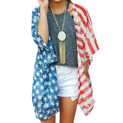 

Flag Women Cardigan Shirt Girl Casual Loose Chiffon Sunblock Sunscreen Coat Jacket