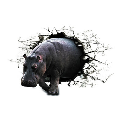 

3D Broken Hole Wall Stickers Diy Orangutan Shark Tiger Rhinoceros Art Decals