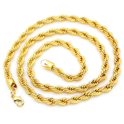 

53CM Gold-Color Twist Chains Necklace Silver Stainless Steel Womens Rope Chain Necklace Fashion Jewelry