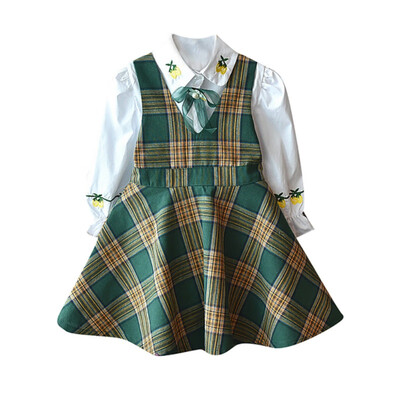 

NEW Casual Outfits Set For Baby Girl Autumn Baby Girl Long Sleeve Cotton T-shirt Blouse Strap Plaid Print Dress Casual Outfits