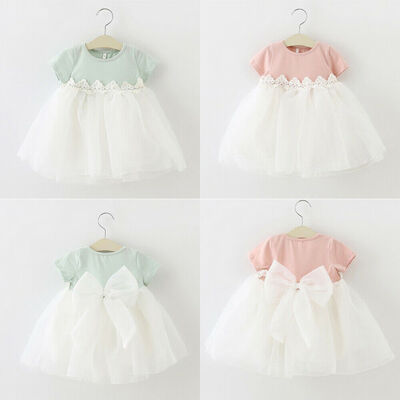 

Kids Baby Girls Lace Tulle Bowknot Princess Dress Formal Party Skater Dresses