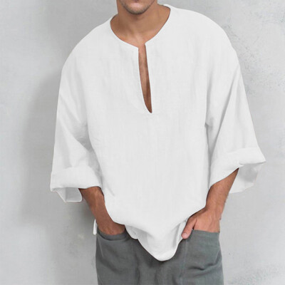 

Toponeto Fashion Mens Baggy Casual Solid Long Sleeve V-neck T Shirts Tops Blouses
