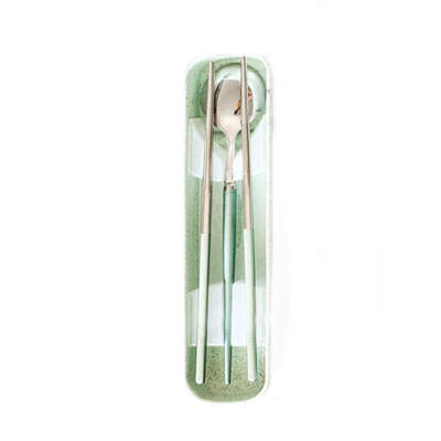 

1SET Cool Color Stainless Steel Tableware Set Spoon ChopstickKorean Sweet Adult Students Portable Dinnerware Set