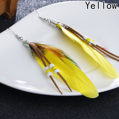 

2pair 10 Colors Beads Bohemian Wedding Statement Feather Hanging Earrings Fashion Jewelry Boho Long Dangle Earrings For Women