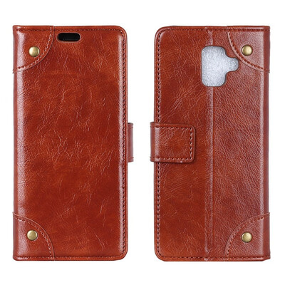 

MOONCASE Samsung Galaxy A8 2018 copper buckle nappa leather case - brown