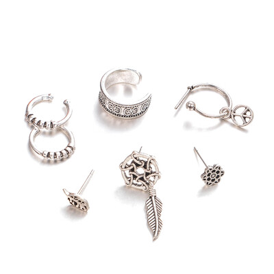 

New Vintage Alloy Stud Hoop Earring Set Fashion Earring 7 Pcs Earrings Leaves Ear Stud Gift