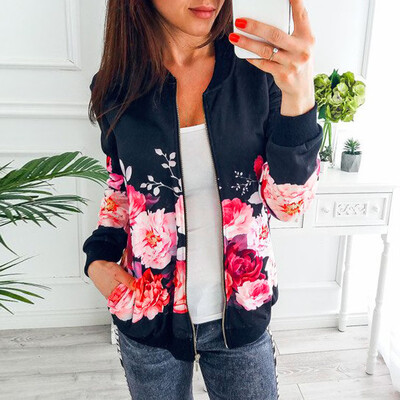 

Toponeto Womens Ladies Retro Floral Printing Zipper Up Jacket Casual Tops Coat Outwear