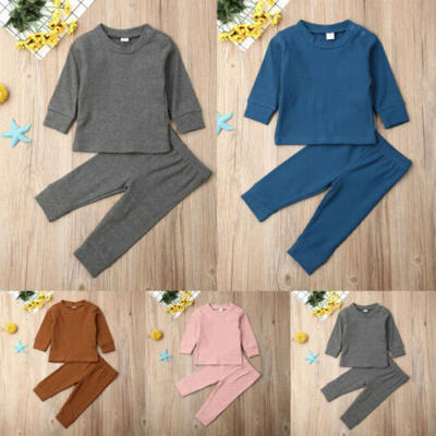 

2Pcs Newborn Baby Boys Girls Plain Romper Jumpsuit Bodysuit Pants Outfits Set