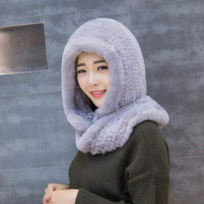 

QIUYAN Rex rabbit fur woven hat fur scarf cap dual use 18455
