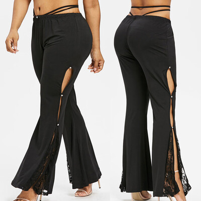 

Gobestart Fashion Women Plus Size Sexy Cut Out Pants Leggings Casual Strap Flare Trousers