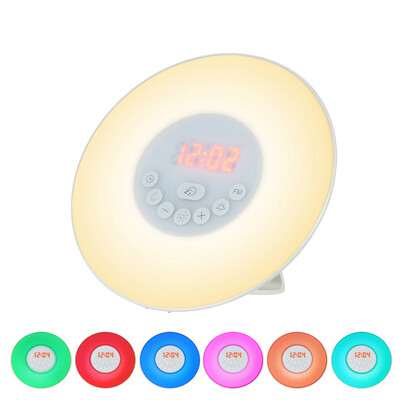 

Wake Up Light Alarm Clock SunriseSunset Simulation Digital Clock with FM Radio 7 Colors Light Nature Sounds Snooze Function Touch