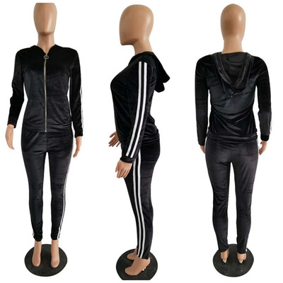 

Two Piece Set Autumn Women Sexy Long Sleeve Hooded Top And Pants Casual Women Suit Plus Size