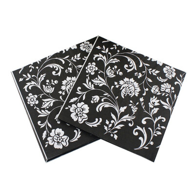 

Party Holiday DIY Tissue Birthday Flower With Ring Paper Wedding Napkin Color Printed Black Background White Flower Napkin