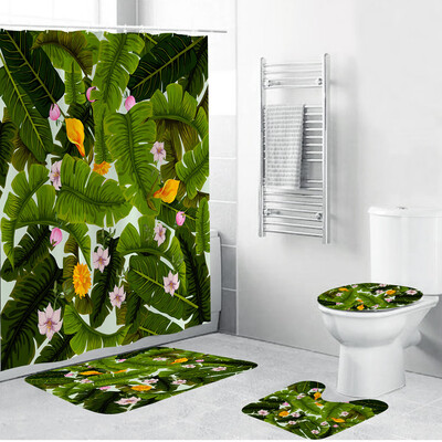 

〖Follure〗4PCS Non Slip Toilet Polyester Cover Mat Set Bathroom Shower Curtain