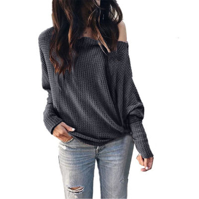 

Strapless Lantern Sleeve T-Shirt Womens Long Sleeve Simple Solid Color Casual Joker Loose Autumn New Fashion Micro Sexy