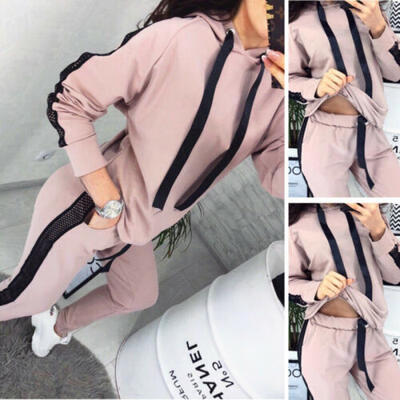 

UK Plus Size Womens Pink Hoodies Sweatshirt Tracksuit Pants Set Lounge Wear 2Pcs