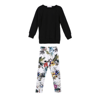 

Kids Girls AutumnSpring Sets Children Long Sleeve Solid Sweatshirt Flower Printed Pant Leggings 2 Pcs