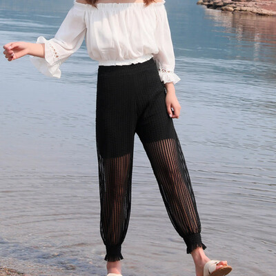 

Casual Elastic High Waist Harem Pants Summer Women Loose Mesh Pants Female Trousers
