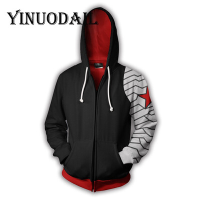 

Captain America Sweatshirts 3D Printed Hoodies Winter Soldier Bucky Barnes Zip Up Hoodie for Marvel Movie Fans