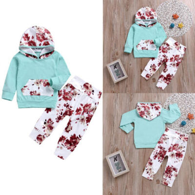 

New Baby clothes infant Boy Girls Floral Hoodie TopsLong Pants 2PCS outfits&set