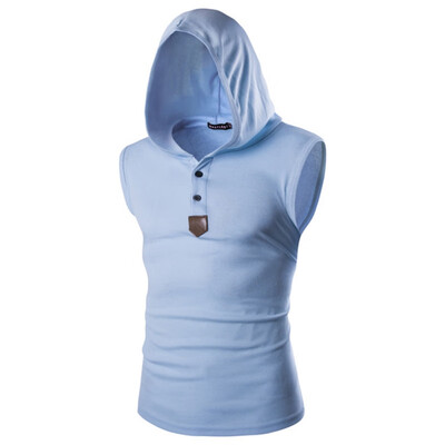 

Tank Top Men Hooded Solid Color Sleeveless Vest Fitness Bodybuilding 7 Colors Men Vest