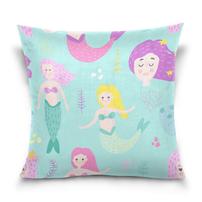 

ALAZA Throw Pillow Cover 16 X 16 inch Christmas Gift Cushion Cover with Mermaids Printed Pillowcase