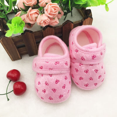 

Baby Girls Casual Comforty Crib Bowknot Hook Loop Cotton Shoes First Walkers