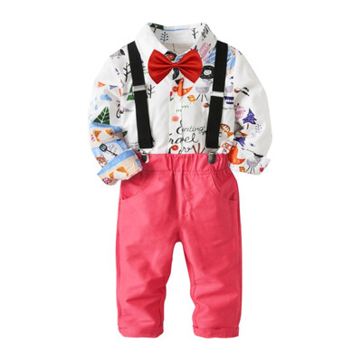 

Boys Cartoon Long Sleeve ShirtDenim Pants Set Children Gentleman Bow Tie 3pcs Set 2018 New Autumn Children Clothing 1-7Y