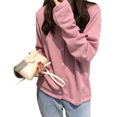 

Autumn Women Fashion Knitted Sweater Cardigans Coat Female Loose Thin Solid Color O Neck Long Sleeve Cardigan Sweaters