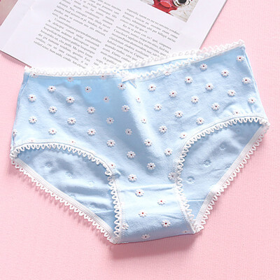 

Women Mid Rise Seamless Cotton Underwear Briefs Floral Print Lace Splicing Waistband Panties