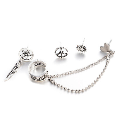 

4pcsSets Sun Leaves Love Chain Earrings Women Fashion Jewelry