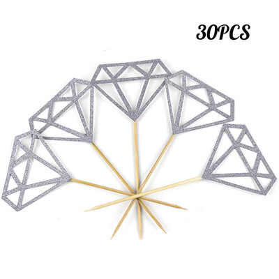 

Gobestart 30PCS Toppers Silver Glitter Diamond for Cupcake Bridal Shower Decoration