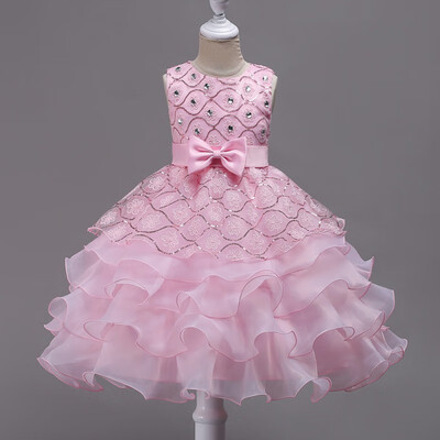 

Newest Dresses Girls Children Princess Girls Embroidery Beaded Sequined Gauze Dance Performances Sleeveless Big Bow Dress