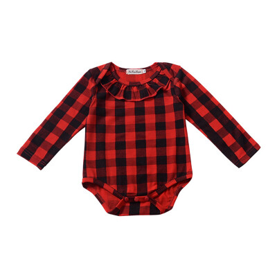 

Baby Girl Clothes Red Plaid Jumpsuit O-Neck Long Sleeve Cotton Bodysuits