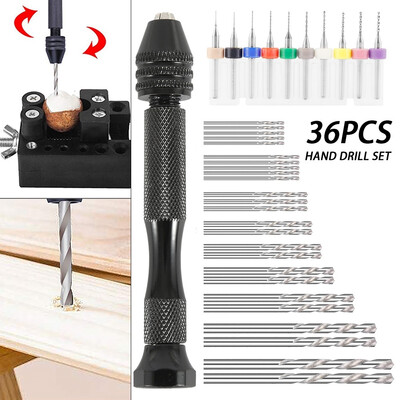 

DIY 36 Pieces Hand Drill Set Include Pin Vise Hand Drill Mini Drills&Twist Drills for Craft Carving