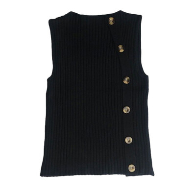 

Button Side Knitted Streetwear Vest Tank Top Summer O-Neck Pullover Slim Fit Plain Women Sleeveless Casual Crop Top New