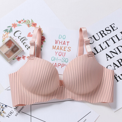 

Sexy Seamless Women Bras Rimless Gathered Adjustable Wireless Bras Striped Print Push Up Women Underwear Padded Bra