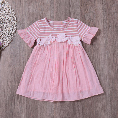 

Children Girls Cotton Dress 2018 New Fashion Cute princess short or long sleeve solid flowers printed dress fpr 1-6T