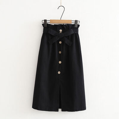 

Summer Autumn Skirts Womens Midi Knee Length Korean Elegant Button High Waist Skirt Female Pleated School Skirt
