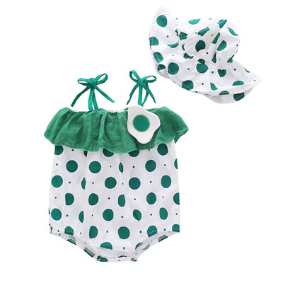 

Infant Summer Round Collar Short Sleeve Dot Print Girls Jumpsuit Climb Soft RomperHat Two-piece Set