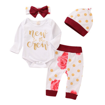 

Newborn Infant Baby Clothes Set Girl\s Bodysuit Pants Leggings Hat 4 peices Suits Baby Girl Clothes news