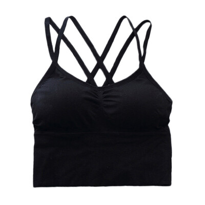 

Simple New Girl Vest Stretch Shoulder Strap Camisole Vest Solid Color Gathering Sponge Ladies Beauty Back Wrapped Chest