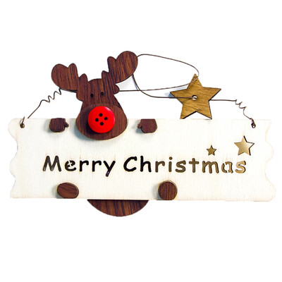 

New Year Christmas Elk Wood Plate Hollow Door Hanging Wooden Alphabet Pendant Xmas Decor