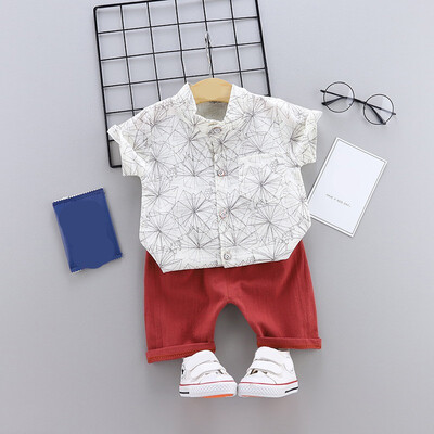 

2PcsSet Summer Baby Boys Short Sleeve Print Tops Blouse T-shirtShorts Casual Outfits Sets