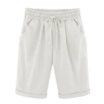 

New Fashion Women Shorts Summer Loose Cotton Casual Thin Mid Waist Pockets Solid Shorts