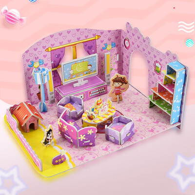 

Tailored 3D DIY Puzzle Castle Model Cartoon House Assembling Paper Toy Kid Early Learning