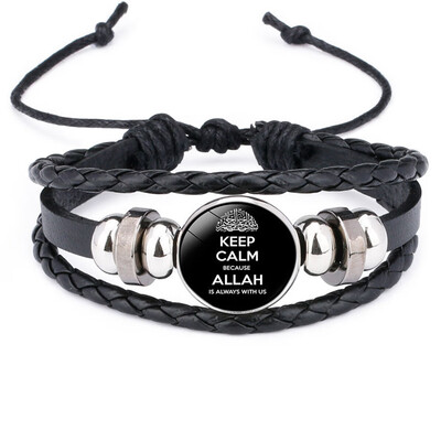 

Stylish Islamic Arab Allah Time Gem Bracelets Bangles Handmade Multilayer Leather Beaded Bracelets